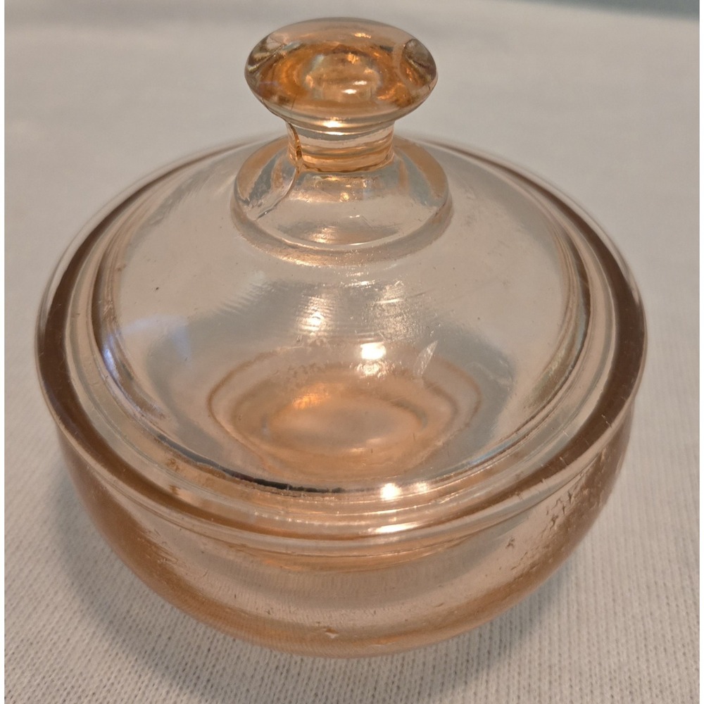 Pink Glass Puff Bowl‎ With Lid Vintage  Cambridge Pink Line. Square Knob For...